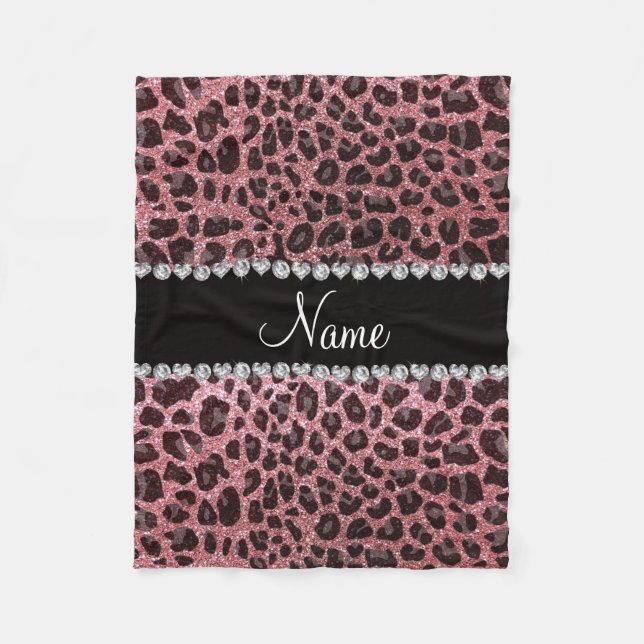 Anpassat namn ljust rosa glitter leopard fleecefilt (Framsidan)