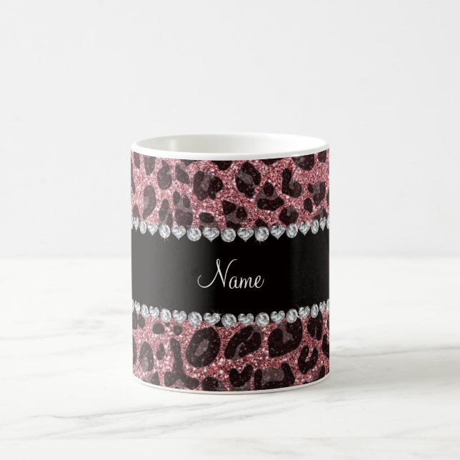 Anpassat namn ljust rosa glitter leopard kaffemugg (Center)