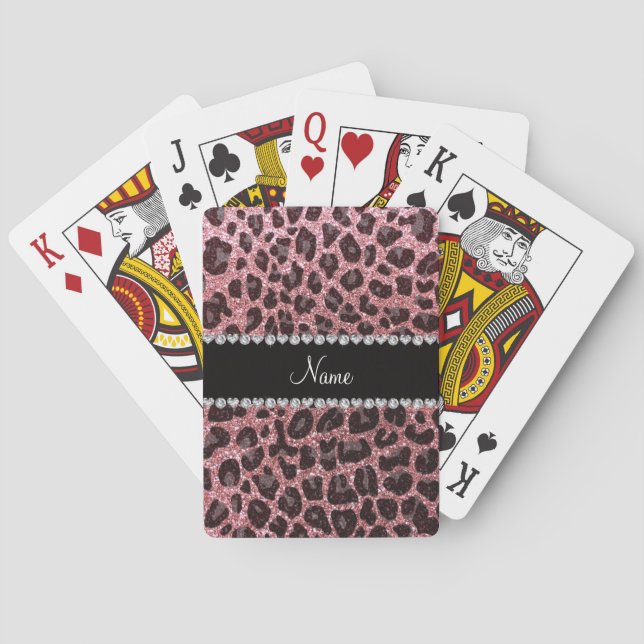 Anpassat namn ljust rosa glitter leopard kortlek (Baksidan)