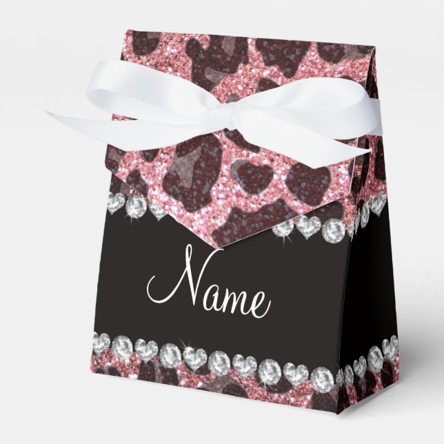Anpassat namn ljust rosa glitter leopard presentaskar (Framsidan Sidan)