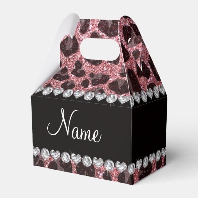 Anpassat namn ljust rosa glitter leopard presentaskar (Framsidan Sidan)