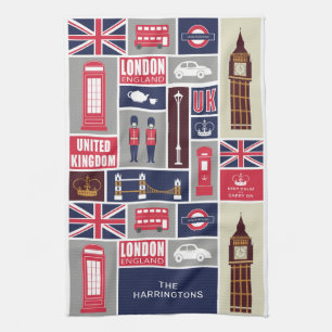 Anpassat Namn London UK Ikoner Kökshandduk