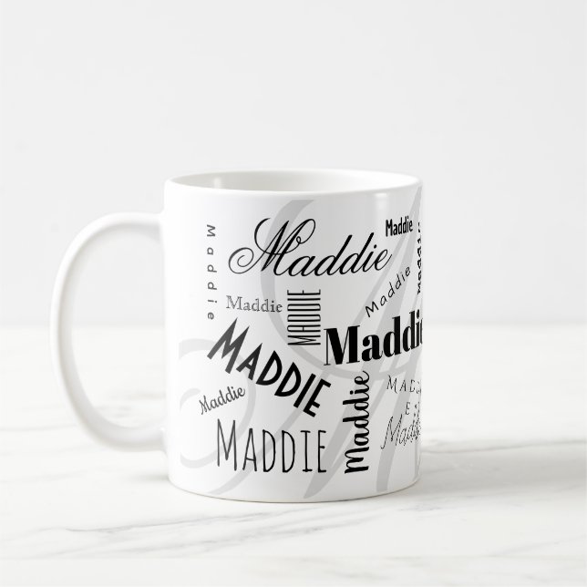 Anpassat namn Maddie Svart Vit Kaffemugg (Vänster)