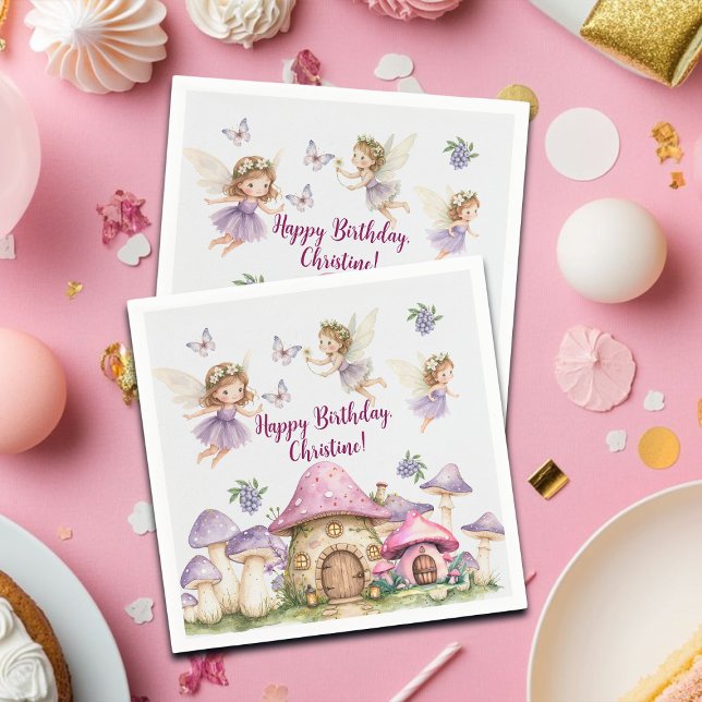 Anpassat namn Magic Älvors Rosa Svampar Birthday Pappersservett (Skapare uppladdad)