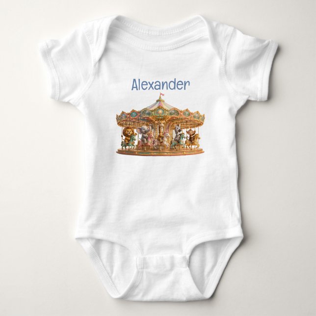 Anpassat Namn Magisk Djurpark Karusell  T Shirt (Framsida)