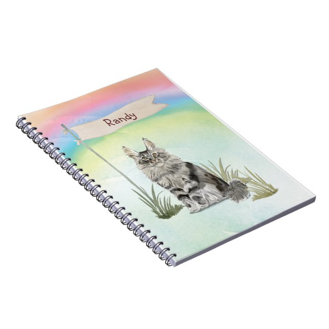 Anpassat namn Maine Coon Cat Pet Anteckningsbok (Högra Sidan)
