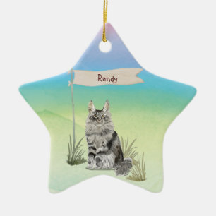 Anpassat namn Maine Coon Cat Pet Julgransprydnad Keramik