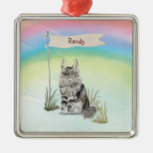 Anpassat namn Maine Coon Cat Pet Julgransprydnad Metall