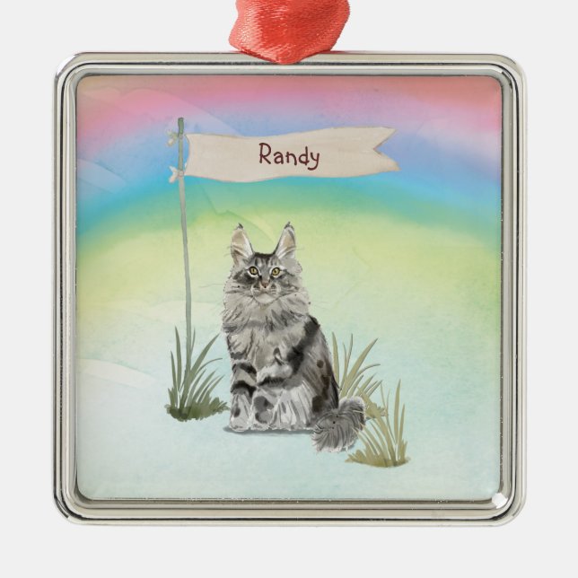 Anpassat namn Maine Coon Cat Pet Julgransprydnad Metall (Framsidan)