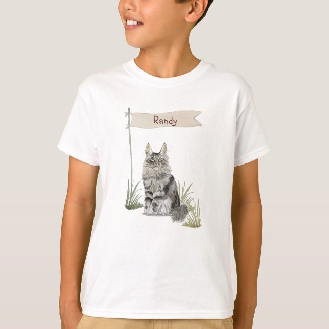 Anpassat namn Maine Coon Cat Pet T Shirt (Framsida)