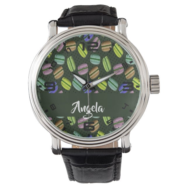 Anpassat namn makaron mönster armbandsur (Framsida)