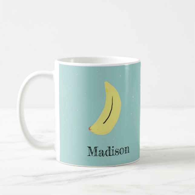 Anpassat namn målat banan i blått kaffemugg (Vänster)