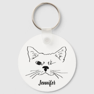 Anpassat namn med Cute Winking Cat Nyckelring