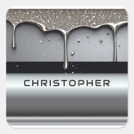 Anpassat namn med droppande flytande metall fyrkantigt klistermärke