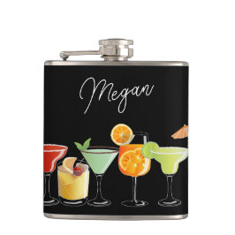 Anpassat namn med färgglada handritade cocktails fickplunta