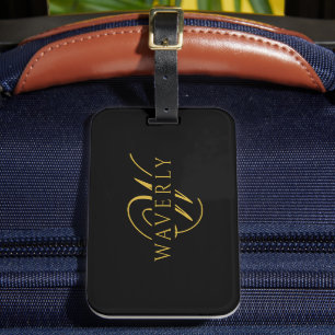 Anpassat namn med modern monogram svart bagagebricka