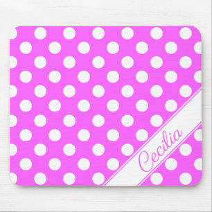 Anpassat namn med Rosa Big White-Polka dots Musmatta