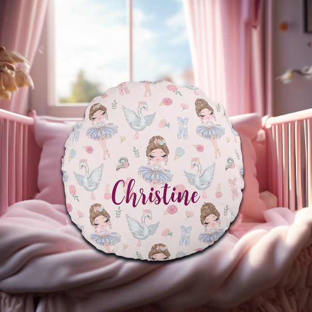 Anpassat namn Min Sweet Ballerina Rund Kudde (Skapare uppladdad)