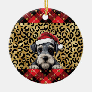Anpassat namn Miniature Schnauzer hund Santa Buff Julgransprydnad Keramik