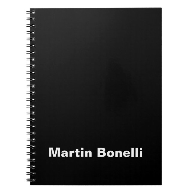 Anpassat namn minimalistisk modern svart vit anteckningsbok (Framsidan)