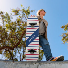 Anpassat namn, minimalistiskt rött och blått Rand  Mini Skateboard Bräda 18,5 Cm