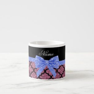 Anpassat namn misti rosa glitter moroccan blue bow espressomugg