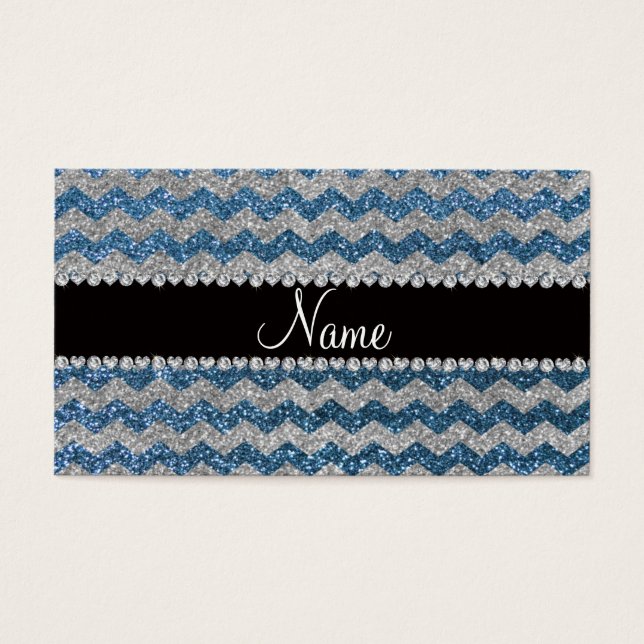 Anpassat namn misty Blue silver glitter chevrons Visitkort (Framsidan)