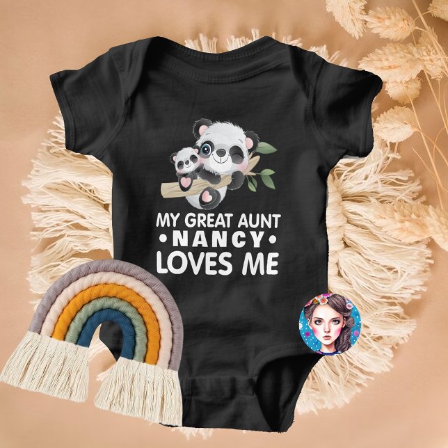 Anpassat namn Mitt Underbara Moster Kärlek me Cute T Shirt (Custom Name My Great Aunt Loves Me Cute Pandas Baby Bodysuit)