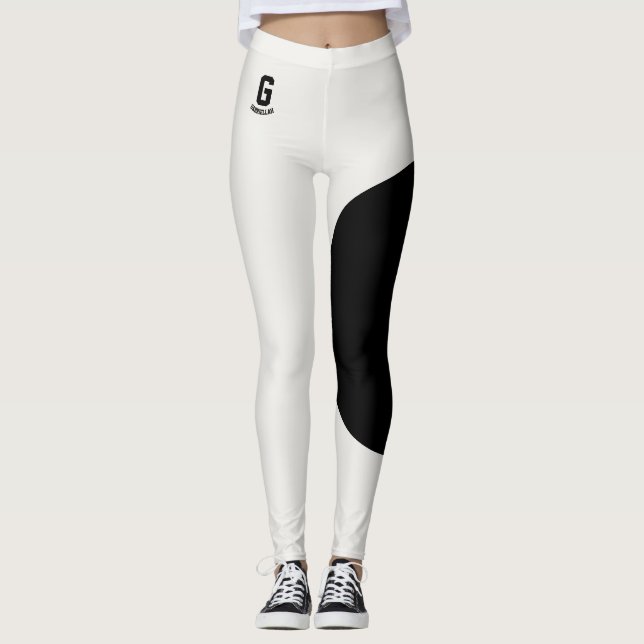 Anpassat Namn Modern Neutral Söt Svart Monogram Leggings (Framsida)