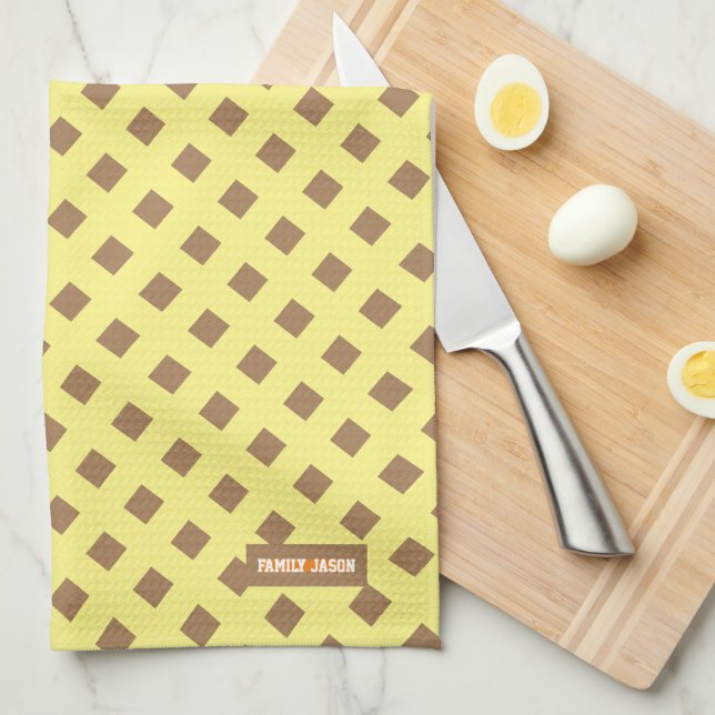 Anpassat namn, mongram modernt mönster-gult brun kökshandduk (Vikt i Fjärdedel)