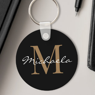 Anpassat namn Monogram Glamous-skript svart Nyckelring