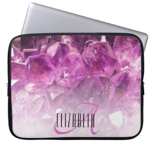 Anpassat namn Monogram Lila Ombre Crystals Laptop Fodral