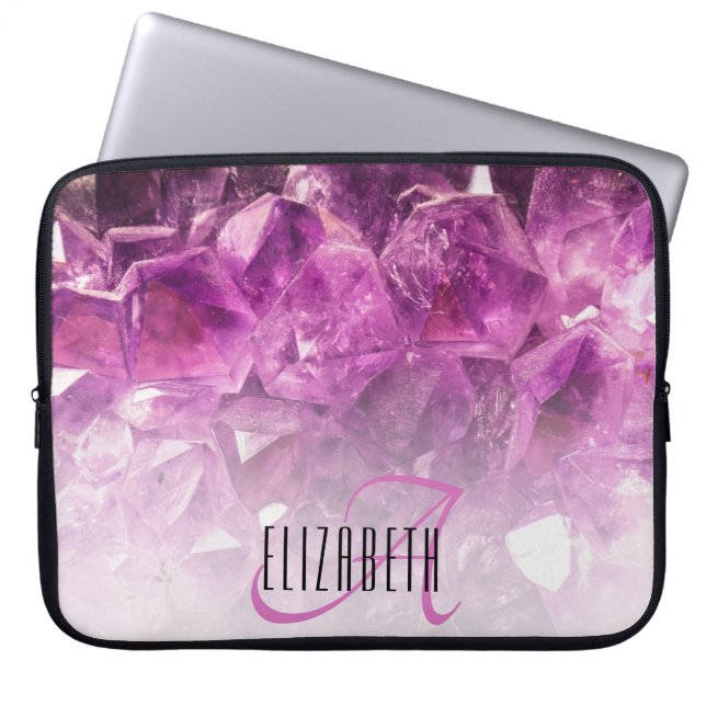 Anpassat namn Monogram Lila Ombre Crystals Laptop Fodral (Framsidan)