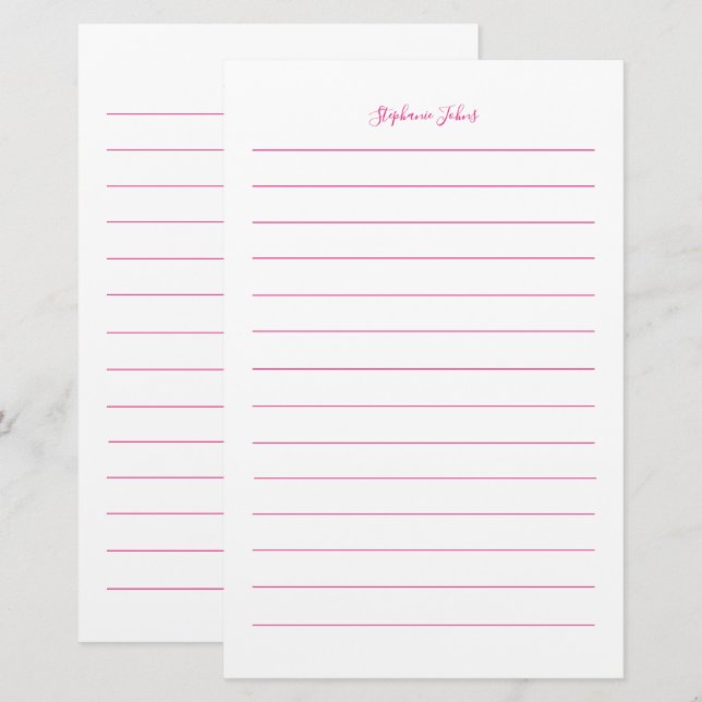 Anpassat namn Monogram Lintrad Rosa White Girly Brevpapper (Fram/baksida)