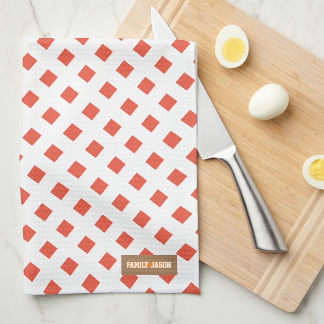 Anpassat namn monogram moderna röda vita diamanter kökshandduk (Vikt i Fjärdedel)