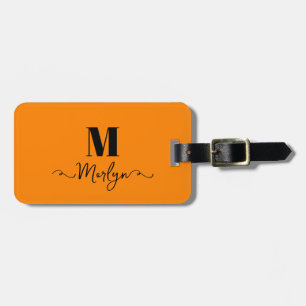 Anpassat namn Monogram Orange Alla hjärtans dag-gå Bagagebricka