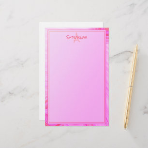 Anpassat namn Monogram Rosa Struktur Gräns Brevpapper
