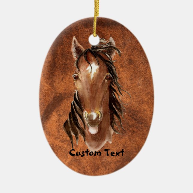 Anpassat namn, Monogram, Textvattenfärgshäst Julgransprydnad Keramik (Framsidan)