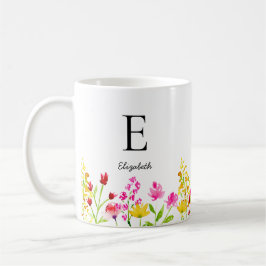 Anpassat namn Monogram Wildblommor Watercolor Kaffemugg