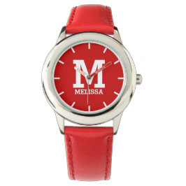Anpassat namn Monogrammat Bold Text Girl Namn Red Armbandsur