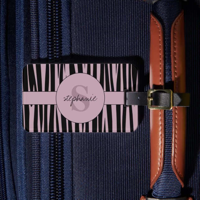 Anpassat namn Monogrammed Zebra ränder mönster Bagagebricka (Framsida Insitu 4)