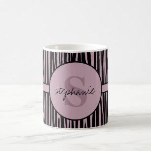 Anpassat namn Monogrammed Zebra ränder mönster Kaffemugg