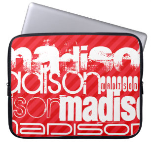 Anpassat namn Mönster på Red Diagonal Rand Laptop Sleeve