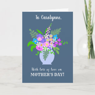 Anpassat namn Mors dag med Vas på blommor Kort