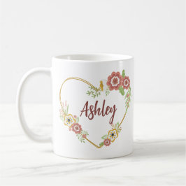 Anpassat namn Mugg, Blommigt Heart-Personlig Kaffemugg