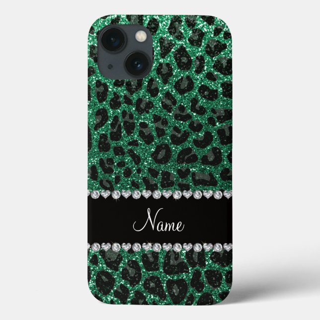 Anpassat namn mynta grönt glitter leopard (Baksida)