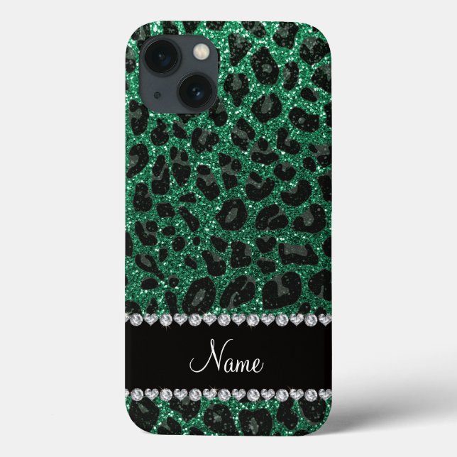 Anpassat namn mynta grönt glitter leopard (Baksida)