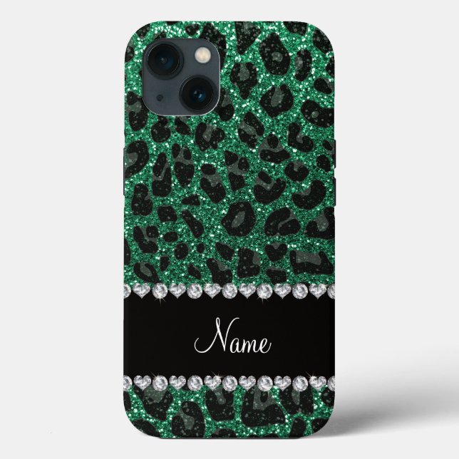 Anpassat namn mynta grönt glitter leopard (Baksida)