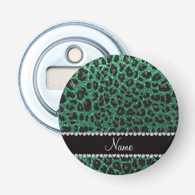 Anpassat namn mynta grönt glitter leopard flasköppnare (Framsidan)