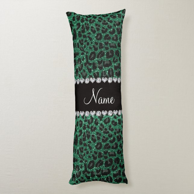 Anpassat namn mynta grönt glitter leopard kroppskudde (Baksidan (Vertikal))